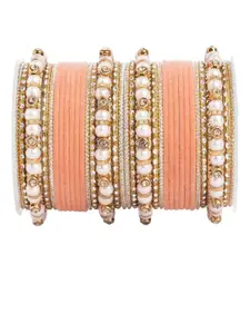 leshya Set Of 32 Brass Plated Stone Studded & Beaded Bangles