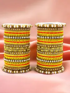 leshya Set Of 70 Brass-Plated Stone Studded & Beaded Bangles