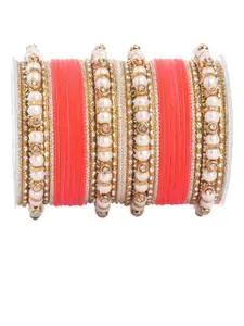 leshya Set Of 32 Brass-Plated Stone-Studded & Beaded Bangles