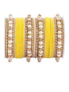leshya Set Of 32 Brass-Plated Stone-Studded & Beaded Bangles