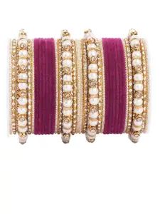 leshya Set Of 32 Brass-Plated Stone-Studded & Beaded Bangles