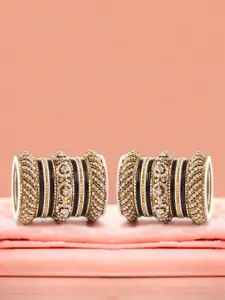 leshya Set Of 46 Brass Plated Stone Studded & Beaded Bangles