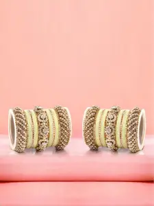 leshya Set Of 46 Brass-Plated Stone-Studded & Beaded Bangles