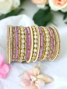 leshya Set Of 66 Brass-Plated Kundan Studded Bangles