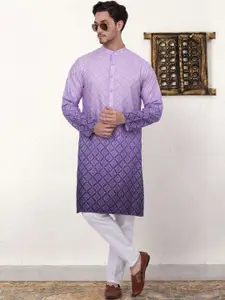 Jompers Printed Mandarin Collar Regular Ombre Kurta with Pyjamas