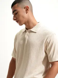 HIGHLANDER Self Design Polo Collar Cotton Short Sleeves Relaxed Fit T-shirt