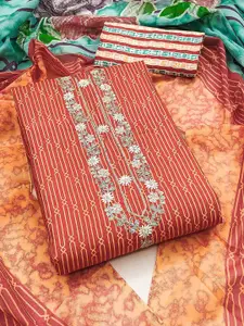 Peachmode Geometric Printed Sequinned Pure Cotton Unstitched Dress Material