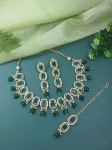 I Jewels Gold-Plated Kundan Pearl Studded Choker Necklace Set With Maang Tika