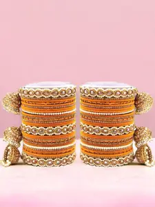 leshya Set Of 62 Brass-Plated Stone-Studded & Beaded Bangles
