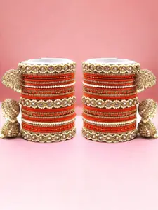 leshya Set Of 62 Brass-Plated Stone-Studded & Beaded Bangles