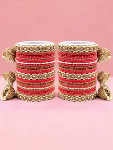 leshya Set Of 62 Brass-Plated Stone-Studded & Beaded Bangles