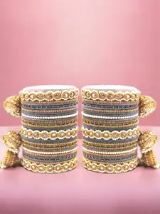leshya Set Of 62 Brass-Plated Artificial Stone-Studded Velvet Bangles