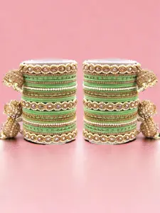 leshya Set Of 62 Brass-Plated Stone-Studded & Beaded Bangles