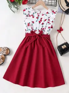 BAESD Girls Floral Printed Fit & Flare Dress Comes With A Belt