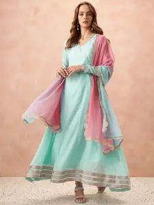 all about you Lace Taping Ethnic Maxi Dress With Dupatta