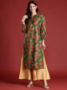 all about you Floral Print Tie-Up Neck Kurta