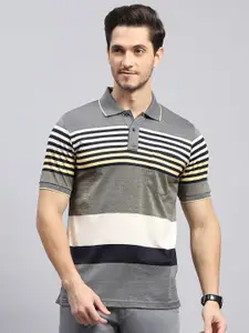 Monte Carlo Striped Polo Collar short Sleeves Pockets Regular Fit Cotton T-shirt