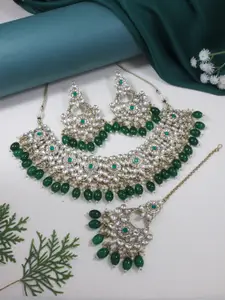 I Jewels Gold-Plated Kundan Pearl Studded Choker Necklace Set With Maang Tika