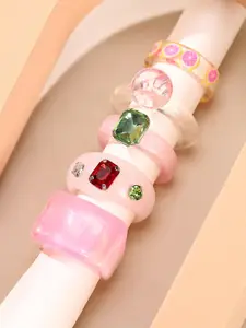 YouBella Set Of 5 Gold Plated Enamelled Finger Ring