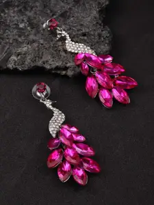 YouBella Silver-Plated Peacock Shaped Drop Earrings