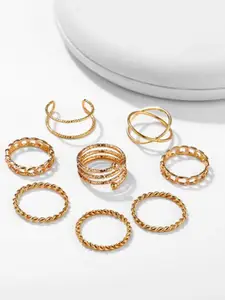 YouBella Set Of 8 Bohemain Oxidised Finger Rings