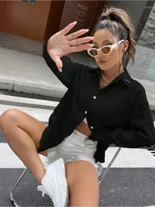 Fab Star Comfort Oversized Fit Spread Collar Long Sleeves Cotton Longline Casual Shirt