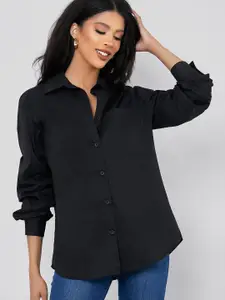 Fab Star Comfort Oversized Fit Spread Collar Long Sleeves Cotton Longline Casual Shirt