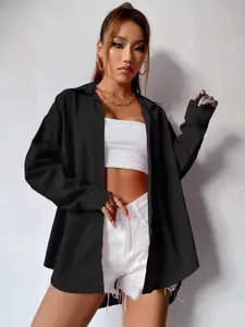 Fab Star Comfort Oversized Fit Spread Collar Long Sleeves Cotton Longline Casual Shirt