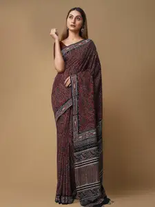 Unnati Silks Ajrak Block Pure Silk Handloom Chanderi Saree