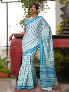 Unnati Silks Ethnic Motifs Block Print  Pure Cotton Handloom Saree