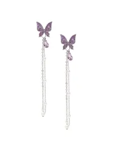 YouBella Silver-Plated Stone Studded Drop Earrings