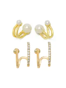 YouBella Set of 2 Gold-Plated Studded & Beaded Studs Earrings