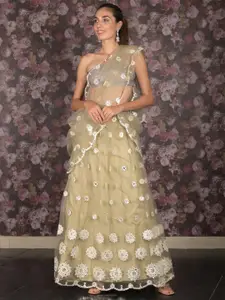 ODETTE Embroidered Sequinned Semi-Stitched Net Lehenga & Unstitched Blouse With Dupatta