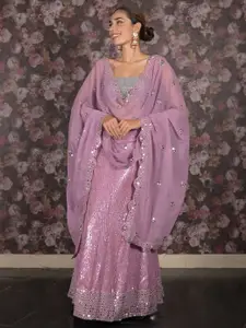 ODETTE Embellished Sequinned Semi-Stitched Lehenga & Unstitched Blouse With Dupatta