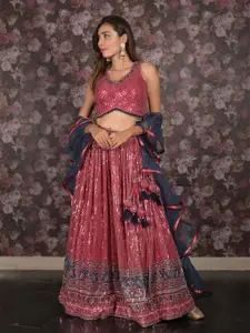 ODETTE Embellished Sequinned Net Ready to Wear Lehenga & Blouse With Dupatta