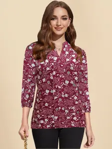 TOOCHKI Floral Print Mandarin Collar Top