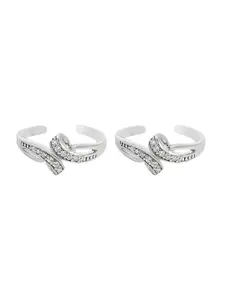 Nistra The Symphony Sterling Silver Rhodium-Plated Cubic Zirconia Toe Rings