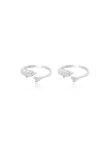 Nistra Dolphin Sterling Silver Rhodium-Plated Cubic Zirconia Studded Toe Rings