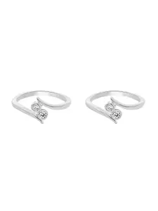 Nistra Twinkle Twist Sterling Silver Rhodium-Plated Cubic Zirconia Toe Rings