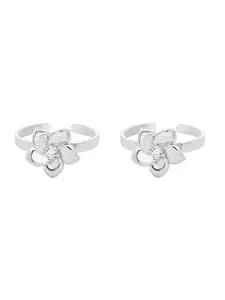 Nistra Petals Sterling Silver Rhodium-Plated Cubic Zirconia Studded Toe Rings