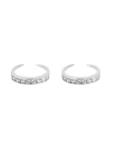 Nistra StoryLoom Sterling Silver Rhodium-Plated Cubic Zirconia Studded Toe Rings