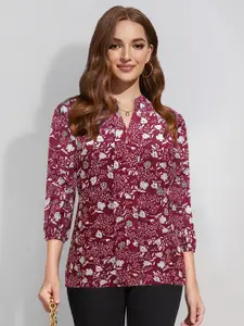 BAESD Floral Print Mandarin Collar Top