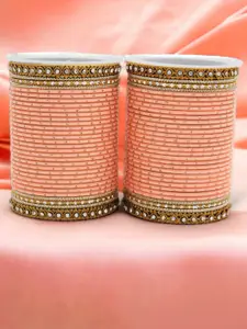 leshya Set Of 64 Brass-Plated Stone-Studded & Beaded Bangles
