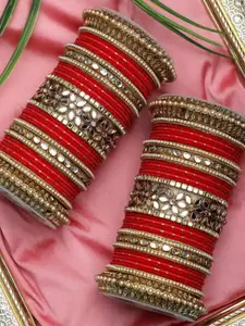 leshya Women Set Of 48 Brass-Plated Stone-Studded & Beaded Bangles
