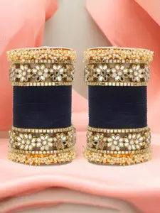 leshya Set Of 48 Brass-Plated Stone-Studded & Beaded Bangles