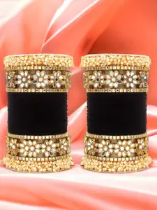 leshya Set Of 48 Brass-Plated Stone-Studded & Beaded Bangles