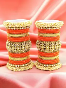 leshya Set Of 66 Brass-Plated Stone-Studded & Beaded Bangles
