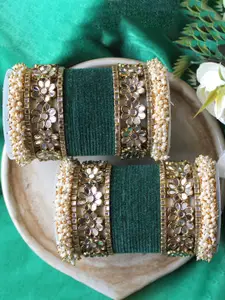 leshya Set Of 46 Brass Plated Artificial Stones Studded Bangles