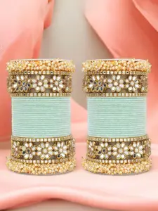 leshya Set Of 48 Brass-Plated Stone-Studded & Beaded Bangles