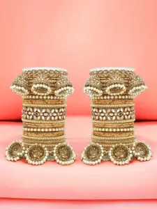 leshya Set Of 50 Brass-Plated Stone-Studded & Beaded Bangles